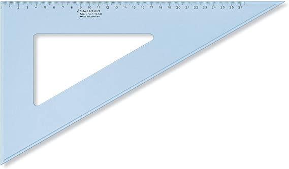 Ravnilo trikotnik, 31 cm 60/30 stopinj transp. moder