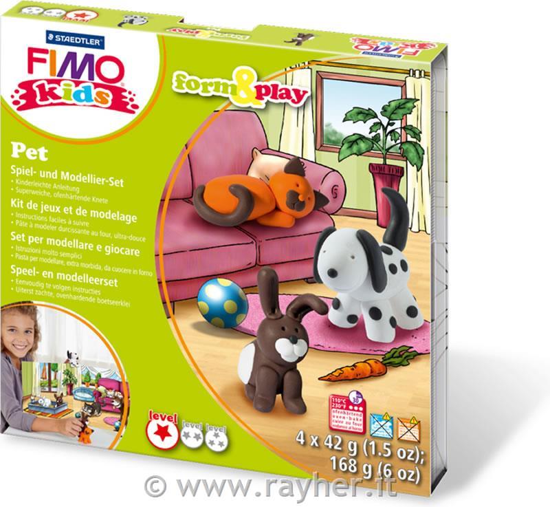 FIMO Kids set animali domestici4x42g, bastoncino per modellare