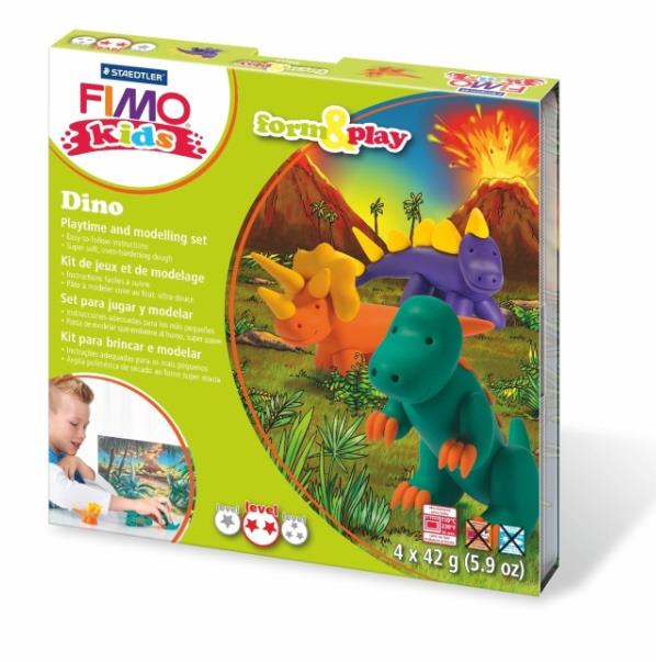 FIMO Kids set dinosauro4x42g, bastoncino per modellare