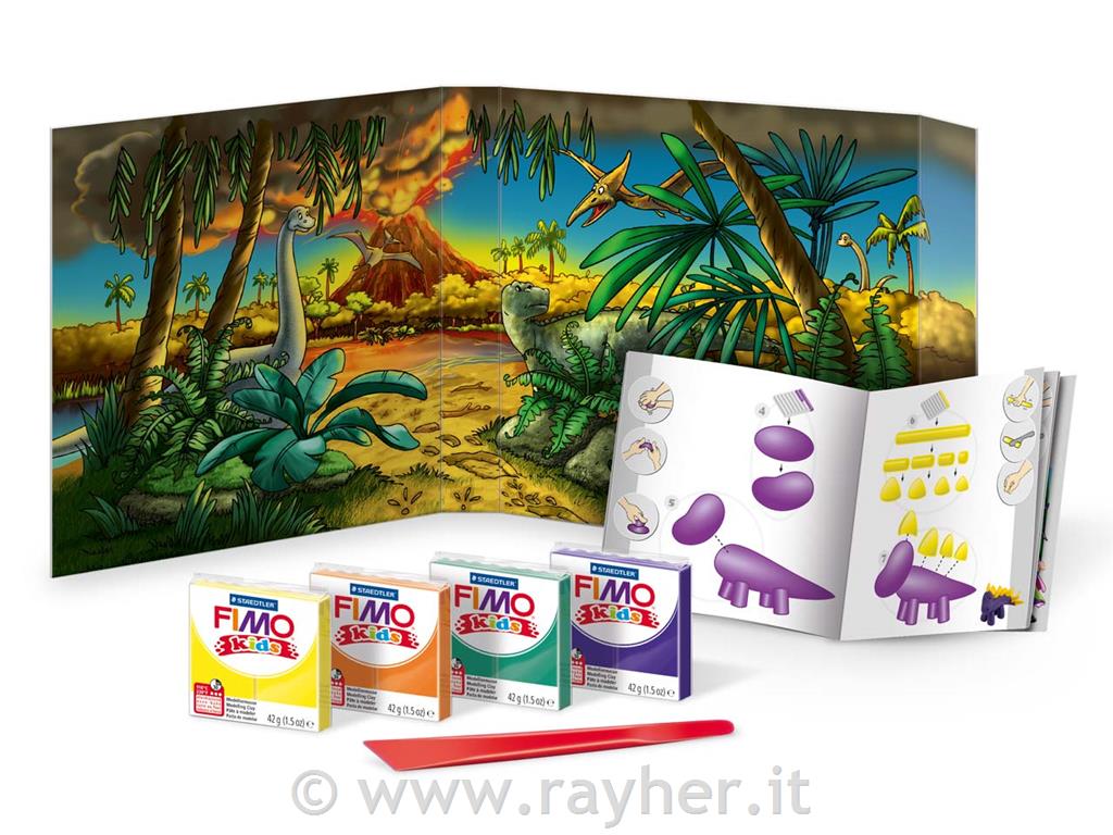 FIMO Kids set dinosauro4x42g, bastoncino per modellare