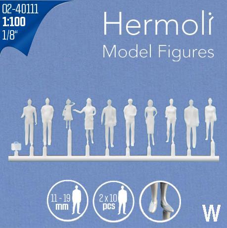 Figure in piedi 1:100 h=18 mmBianche, 10 motivi, 20x