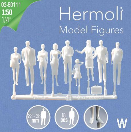 HERMOLI STANDING FIGURES 1:50H = 36 MM, WHITE, 18 pcs9 TYPES