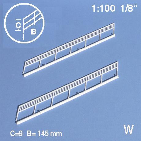 BANISTER RAILS 1:100L = 145 MM, WHITEVERTICAL SLATS, H = 9 MM