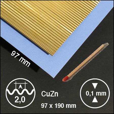 Kovinska plošča valovita medenina L=2,00 mm, 95 x 190 mm