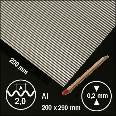 CORRUGATED METAL 200 x 295 MML = 2,0 MM, ALU0,15 MM