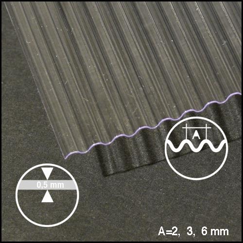 CORRUGATED CLEAR PET-G 290 x 390 MML = 2,0 MM, CLEAR0,5 MM