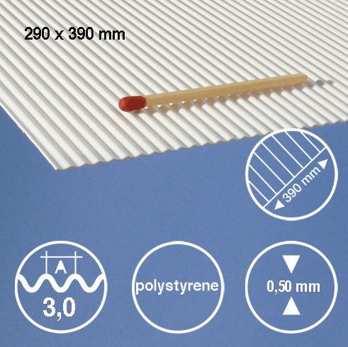 Foglio styrene ondulato L=3,0 mm290 x 390 mm; 0,5 mm