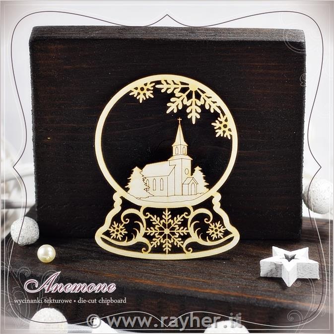 INTAGLI DI CARTONLEGNO, PALLA NEVECON CHIESA