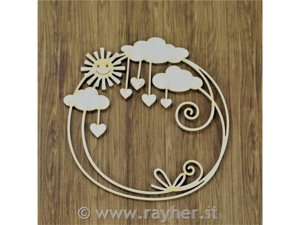 Izrez iz lepenke, Oblaki s sončkom, srčki, pentljo