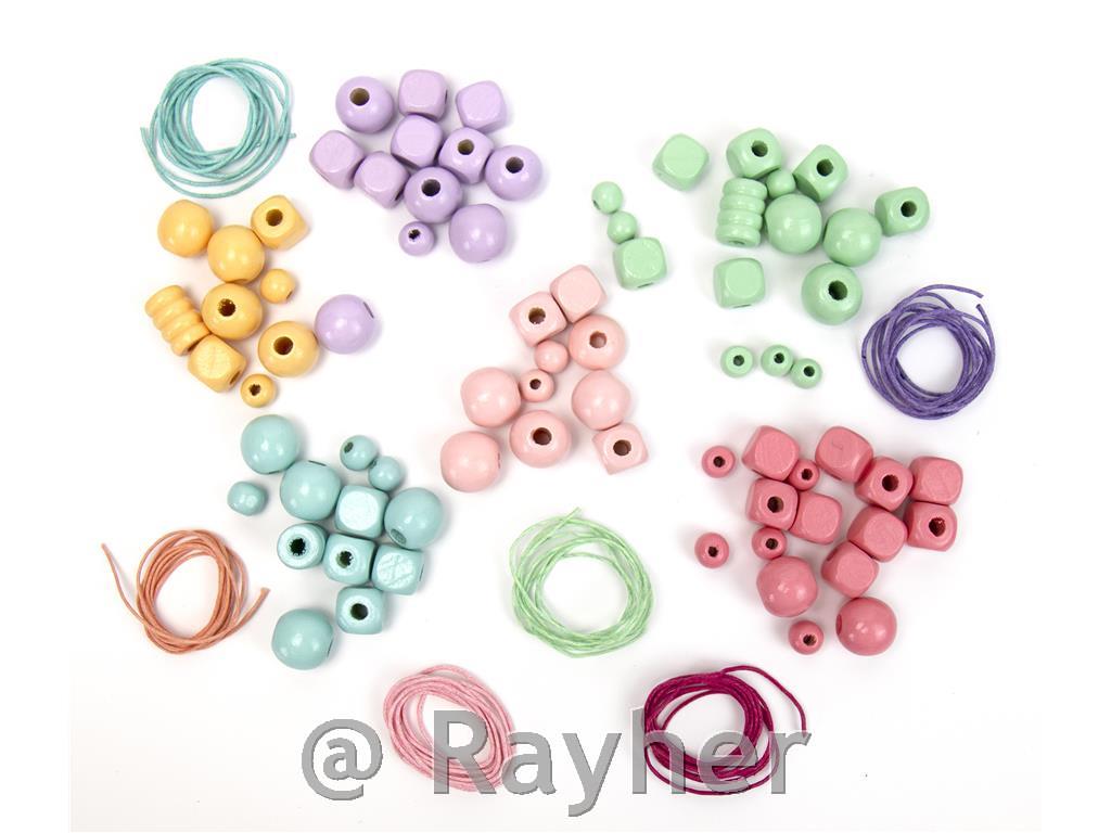 Perle in legno in tubo, colori pastello