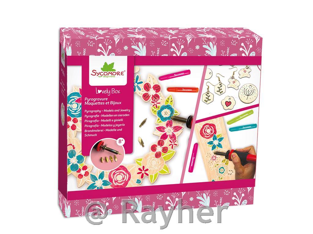 Set creativo Lovely Box, Decorazione dellegno con pirografo - Fiori