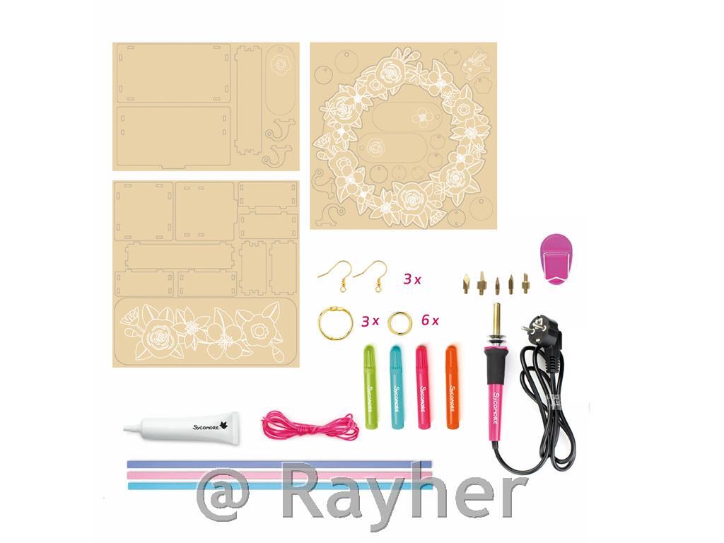 Set creativo Lovely Box, Decorazione dellegno con pirografo - Fiori