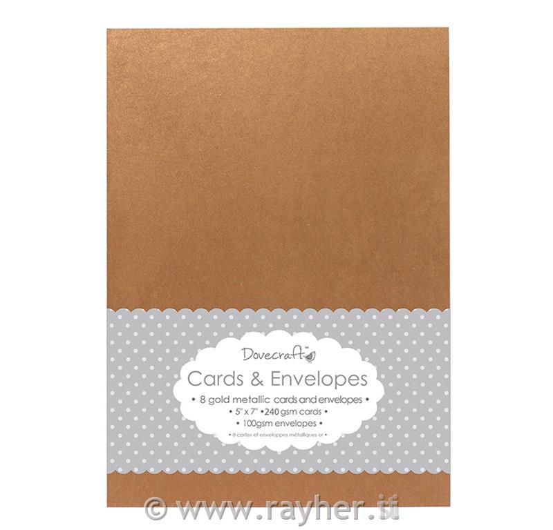 Kuverte+Vizitke, Set 8+8, Zlate, 12,7x17,8 cm