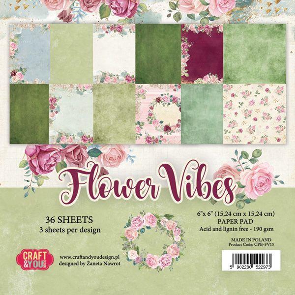 Paper pad 15x15cm, Flower Vibes,set 36