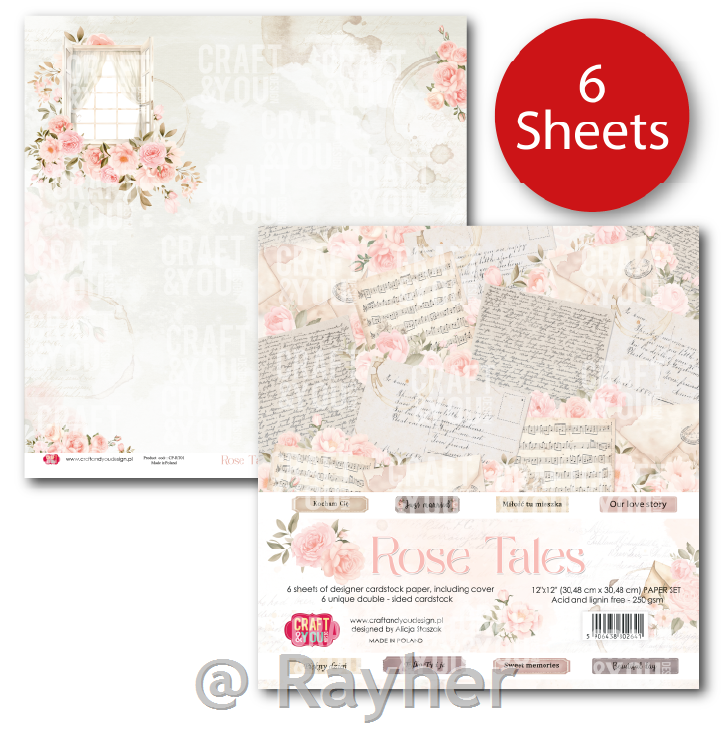 Set di carta, 30x30cm, Rose Tales, set 6