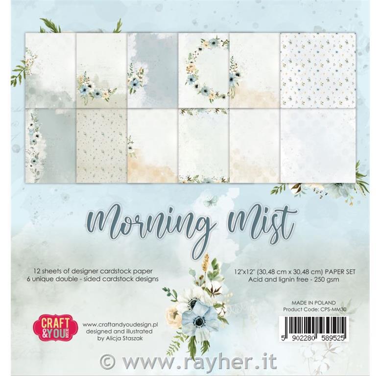 Set papirjev, 30x30cm, set 12, 250gsm, Morning Mist