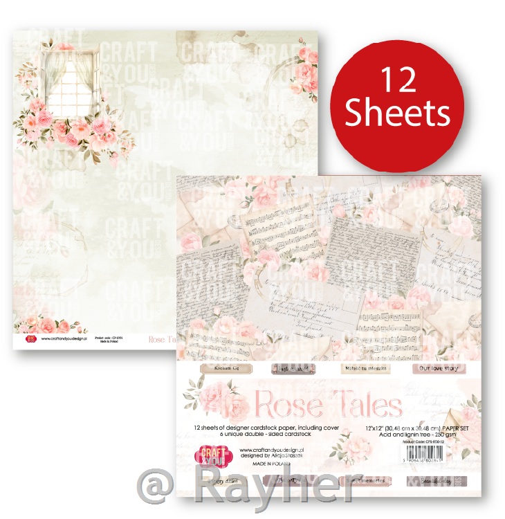 Set di carta, 30x30cm, Rose Tales,set12