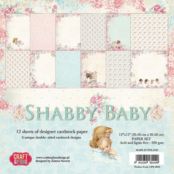 Set papirjev, 30x30cm, Shabby Baby,set 12