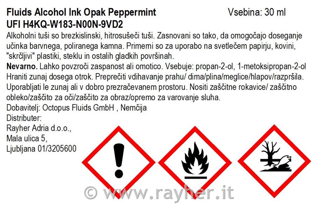 Alkoholni tuš Fluids 30 ml, peppermint ,prekriven ton