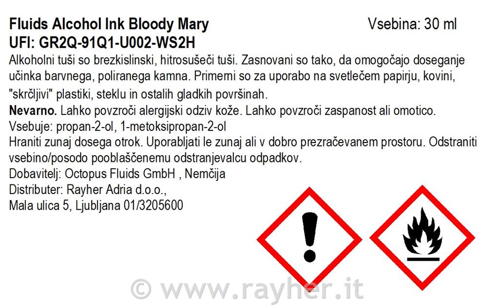 Alkoholni tuš Fluids 30 ml, bloody mary ,prosojen ton