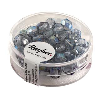 Perline trasparenti, 6 mm o, iridescentescatolina 50 pzgrigio blu