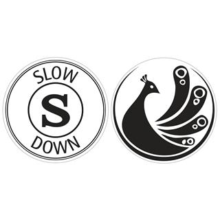 Stampo a timbro "slow down" , pavone,bus.blis. 2pz, 30mm o
