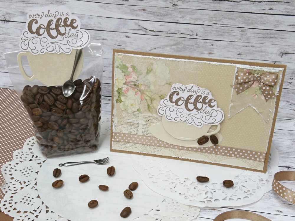 SKODELICA KAVE, Darilni komplet voščilnice in vrečke s kavo